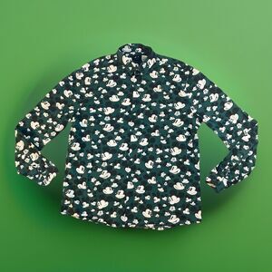 H&M x Disney Mickey Mouse Face Button Shirt  Dark Green Regular Fit Mens Large